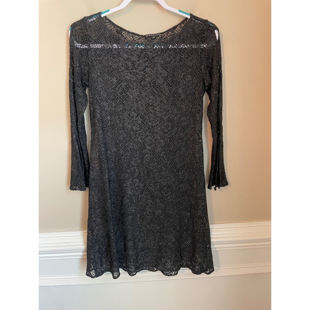 Tessuto Vtg Shimmer Lace Sheer Mini Dress Tunic Whimsigoth Fairy Grunge